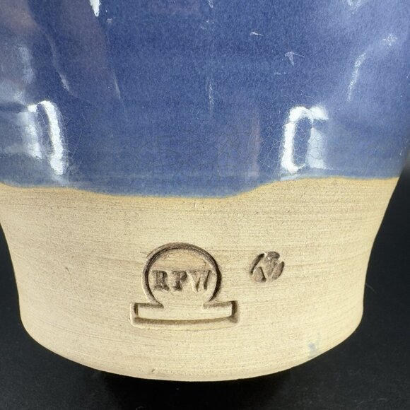 Rowe Pottery Cambridge Works Blue Glazed Jug Handle Pitcher Flower Canister Jar - Picture 9 of 16